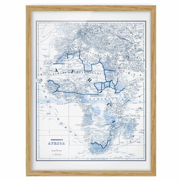 Ingelijste posters Map In Blue Tones - Africa