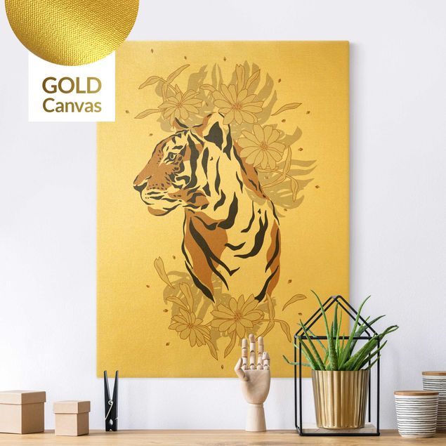 Canvas schilderijen - Goud Safari Animals - Portrait Tiger