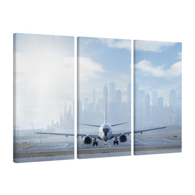Canvas schilderijen - 3-delig Plane before takeoff