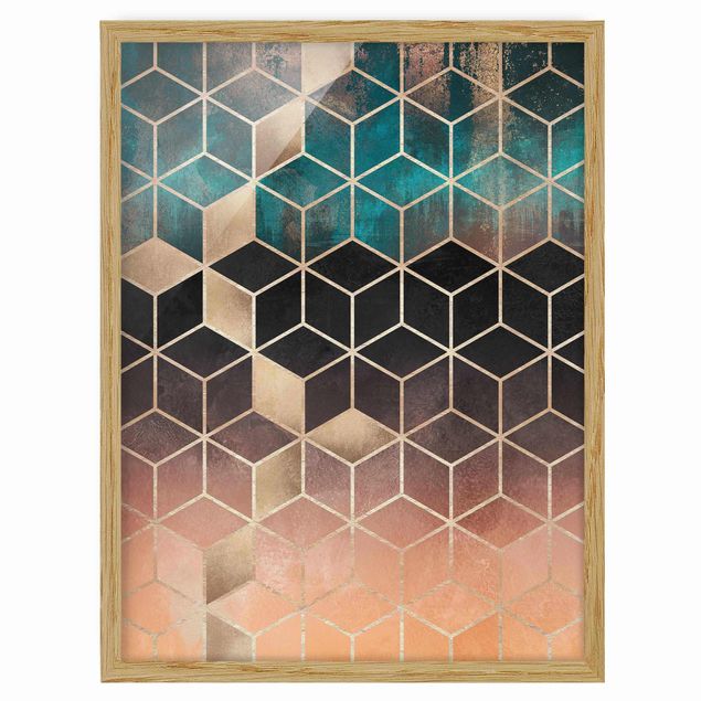 Ingelijste posters Turquoise Rosé Golden Geometry