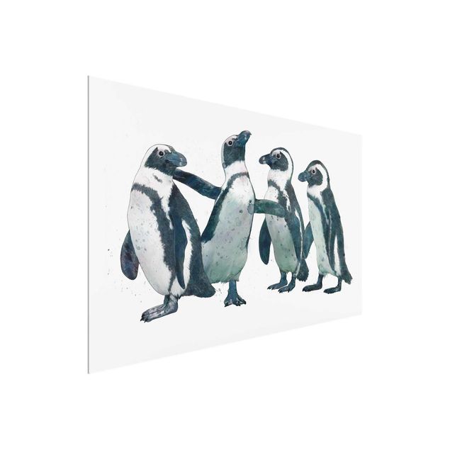 Glasschilderijen Illustration Penguins Black And White Watercolour