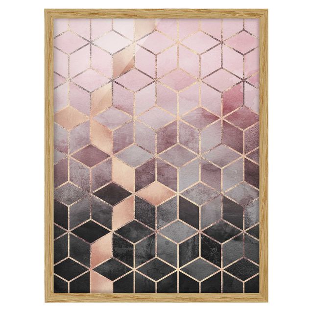 Ingelijste posters Pink Grey Golden Geometry