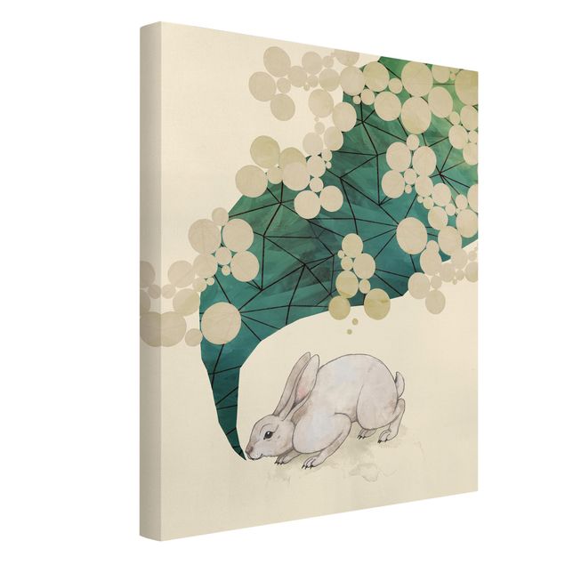 Canvas schilderijen Illustration Bunny With Dots And Triangles