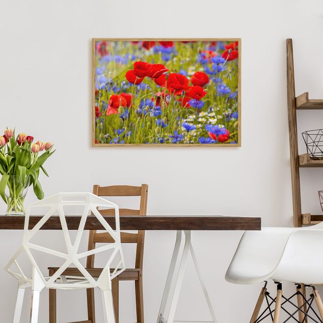 Ingelijste posters Summer Meadow With Poppies And Cornflowers