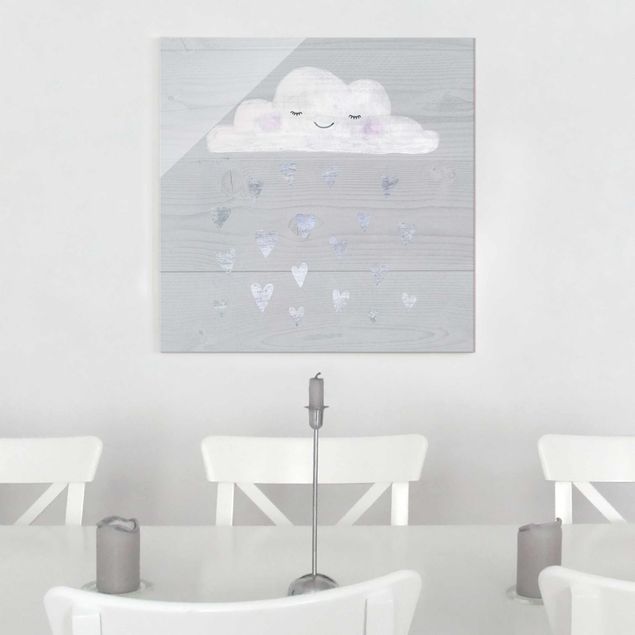 Glasschilderijen Cloud With Silver Hearts