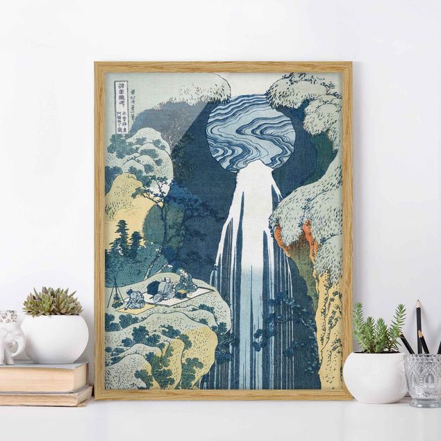 Ingelijste posters Katsushika Hokusai - The Waterfall of Amida behind the Kiso Road