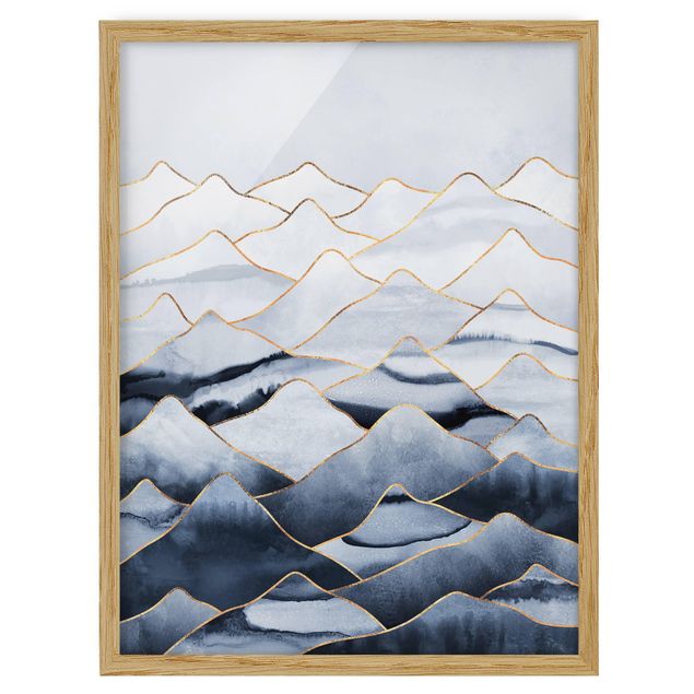 Ingelijste posters Watercolour Mountains White Gold