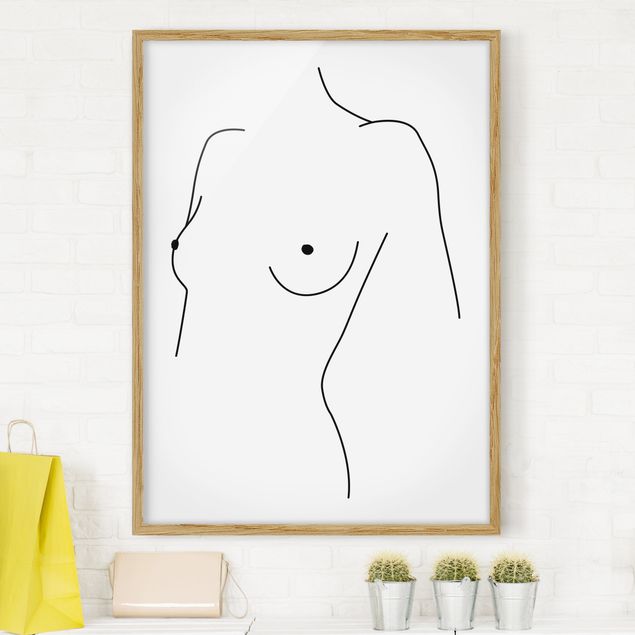 Ingelijste posters Line Art Nude Bust Woman Black And White