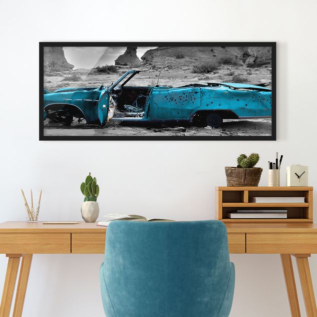 Ingelijste posters Turquoise Cadillac