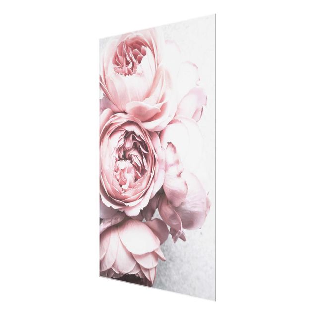 Glasschilderijen Light Pink Peony Flowers Shabby Pastel