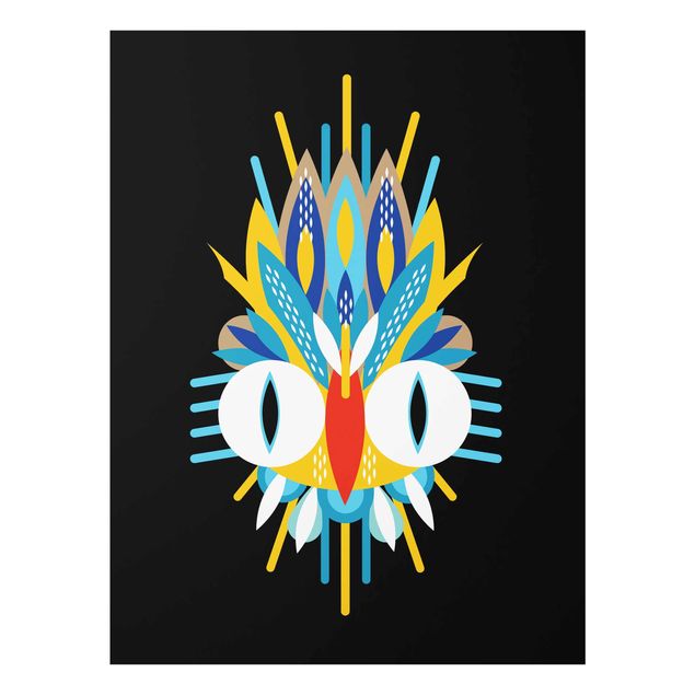Glasschilderijen Collage Ethno Mask - Bird Feathers