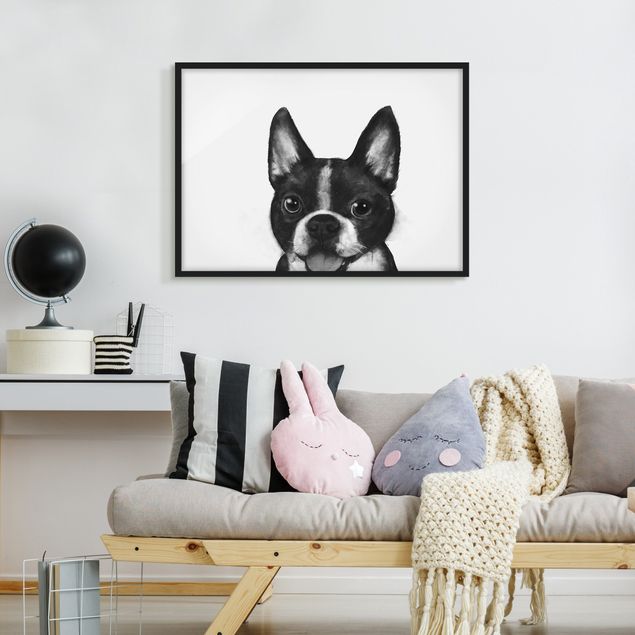 Ingelijste posters Illustration Dog Boston Black And White Painting