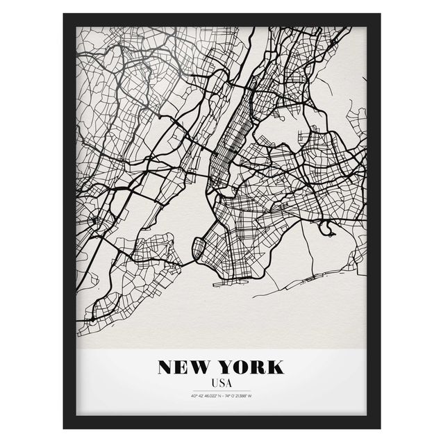 Ingelijste posters New York City Map - Classic