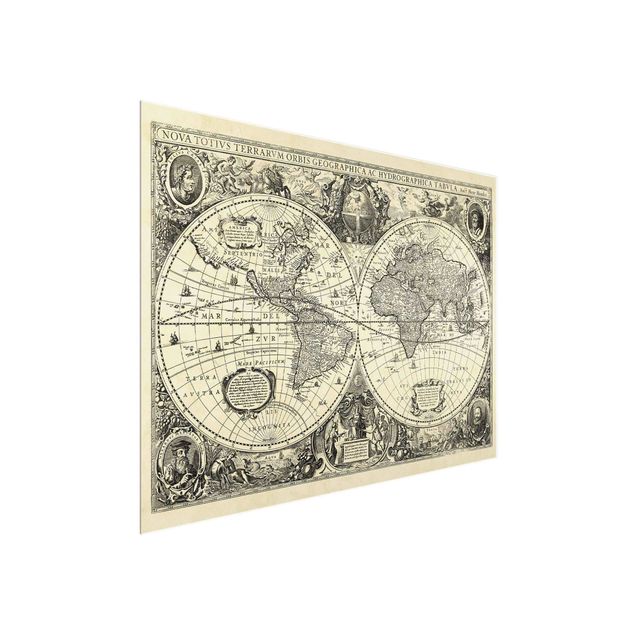 Glas Magnetboard Vintage World Map Antique Illustration