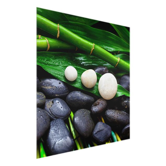Glasschilderijen Green Bamboo With Zen Stones