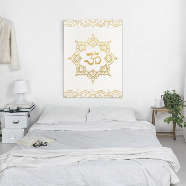 Canvas schilderijen Mandala OM Illustration Ornament White Gold