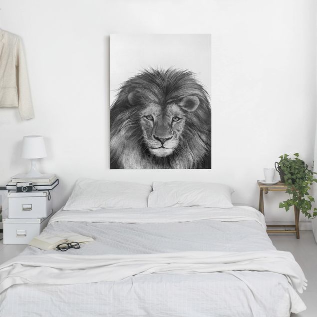 Canvas schilderijen Illustration Lion Monochrome Painting