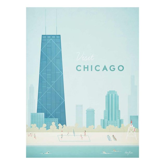 Glasschilderijen Travel Poster - Chicago