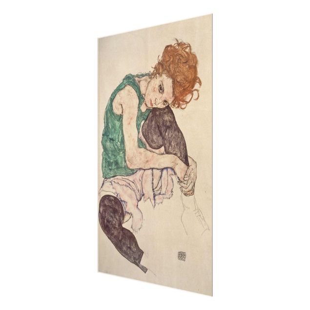 Glasschilderijen Egon Schiele - Sitting Woman With A Knee Up