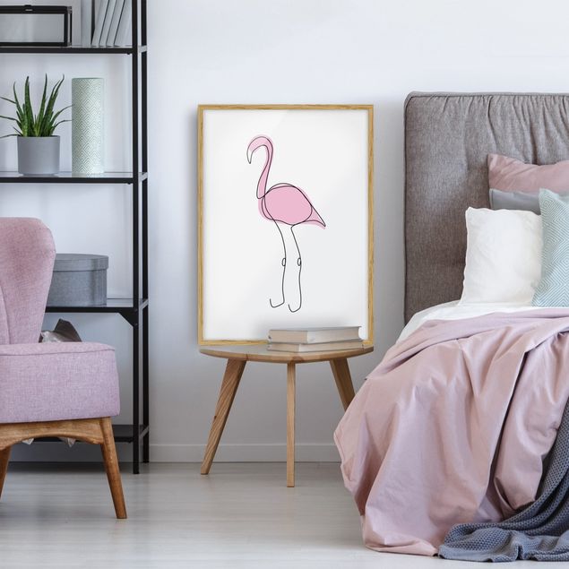 Ingelijste posters Flamingo Line Art