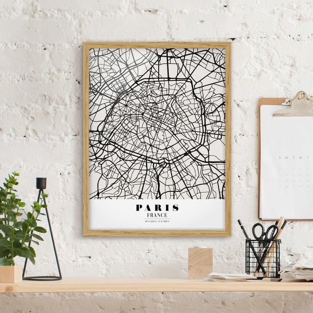 Ingelijste posters Paris City Map - Classic