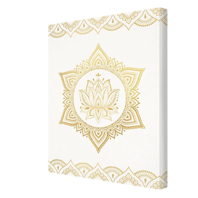 Canvas schilderijen Mandala Lotus Illustration Ornament White Gold