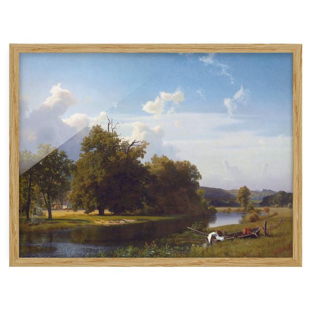 Ingelijste posters Albert Bierstadt - A River Landscape, Westphalia