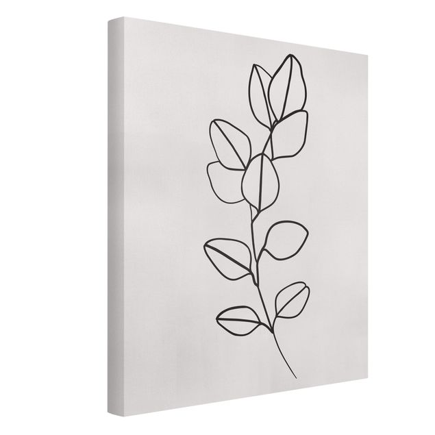Canvas schilderijen Line Art Branch Leaves Black And White