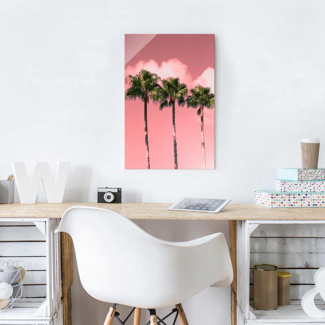Glasschilderijen Palm Trees Against Sky Pink