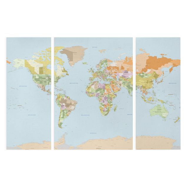 Canvas schilderijen - 3-delig Political World Map