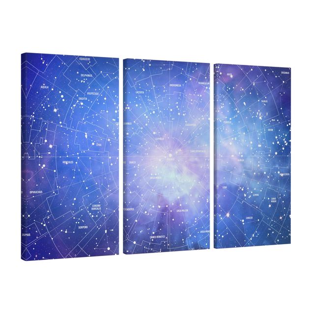Canvas schilderijen - 3-delig Stelar Constellation Star Chart