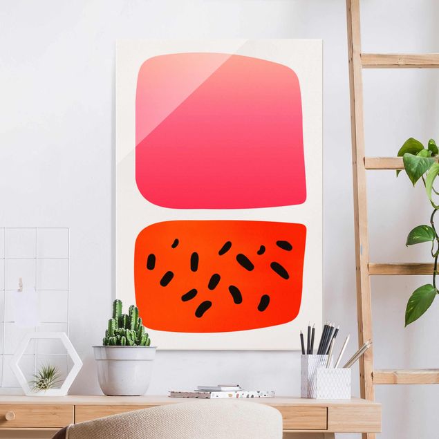 Glas Magnetboard Abstract Shapes - Melon And Pink