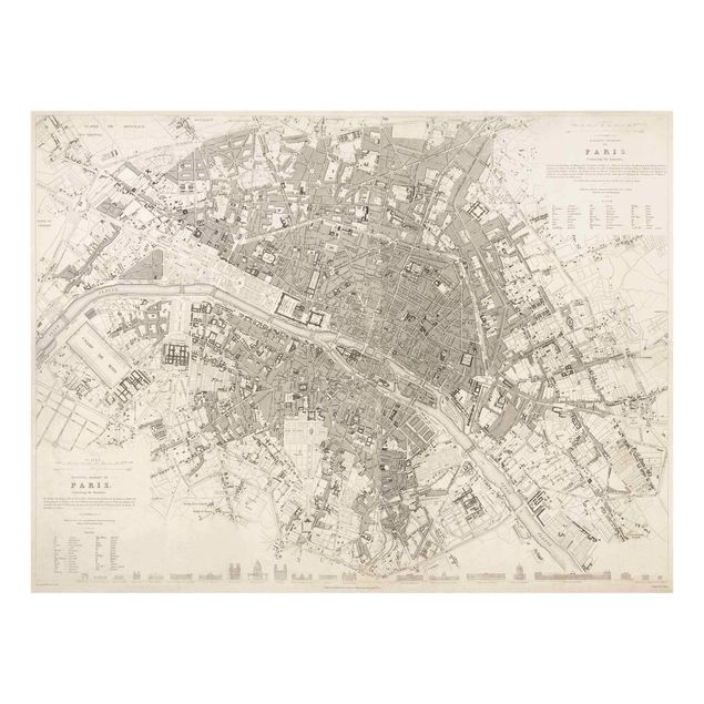 Glasschilderijen Vintage Map Paris