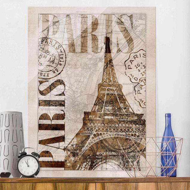 Glas Magnettafel Shabby Chic Collage - Paris