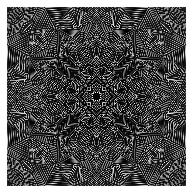 Patroonbehang Mandala Star Pattern Silver Black