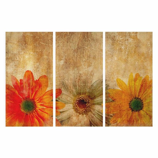Canvas schilderijen - 3-delig Vintage Flowermix