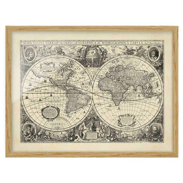 Ingelijste posters Vintage World Map Antique Illustration