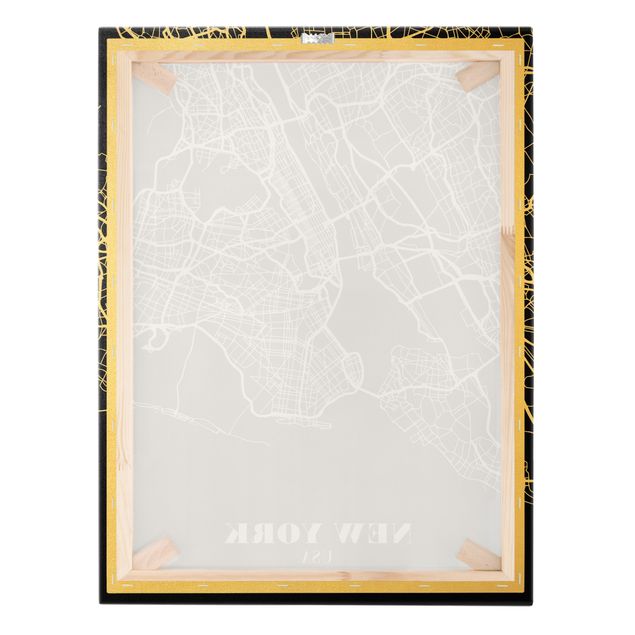 Canvas schilderijen - Goud New York City Map - Classic Black