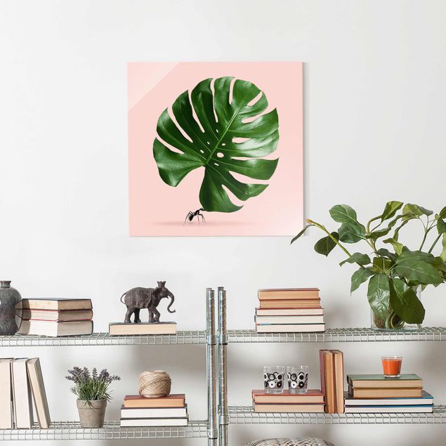 Glas Magnetboard Ant With Monstera Leaf