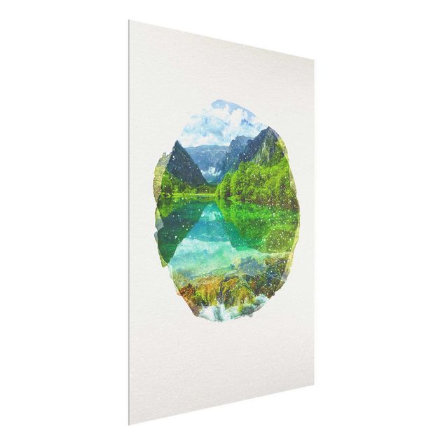 Glasschilderijen WaterColours - Mountain Lake With Mirroring
