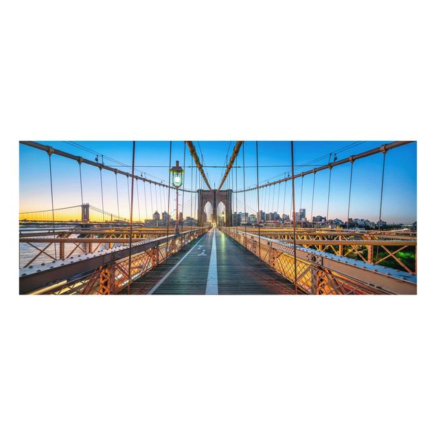 Glasschilderijen Dawn On The Brooklyn Bridge