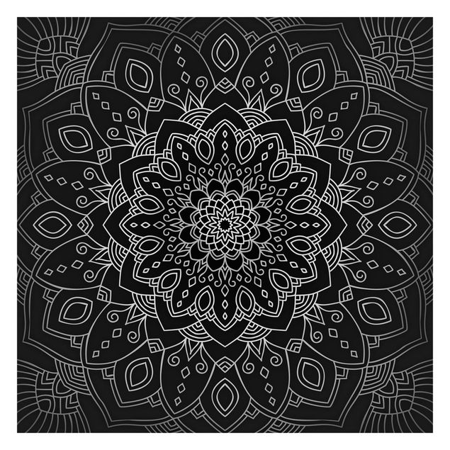 Patroonbehang Mandala Flower Pattern Silver Black