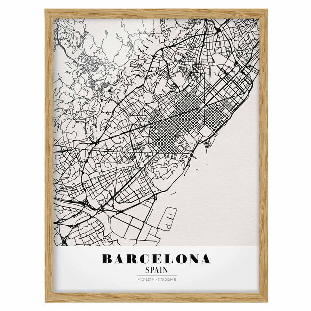 Ingelijste posters Barcelona City Map - Classic