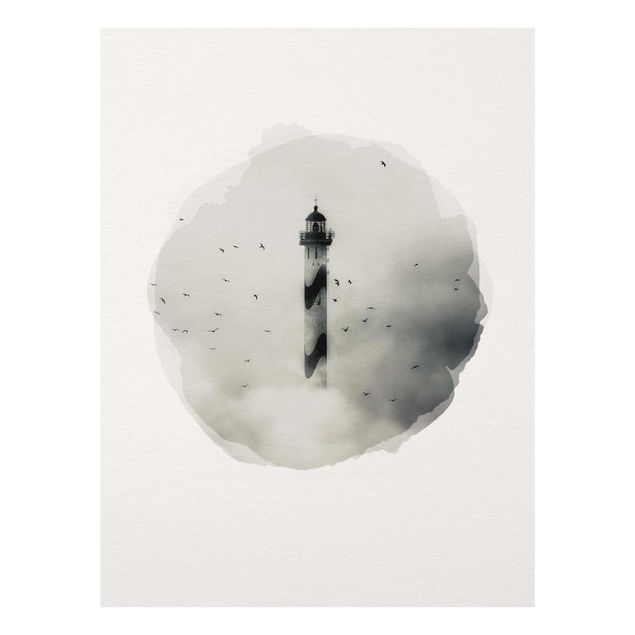 Glasschilderijen WaterColours - Lighthouse In The Fog