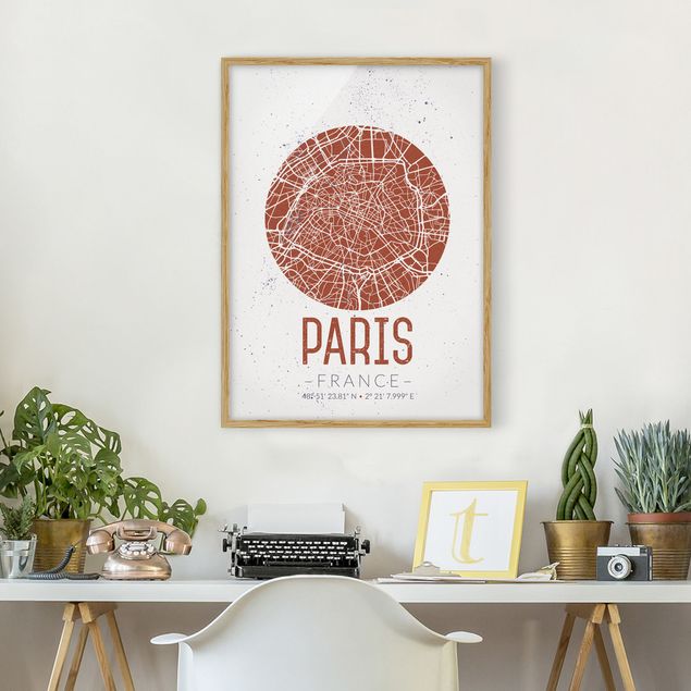 Ingelijste posters City Map Paris - Retro