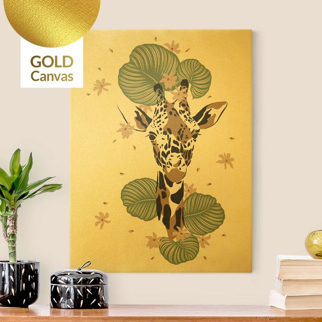Canvas schilderijen - Goud Safari Animals - Portrait Giraffe
