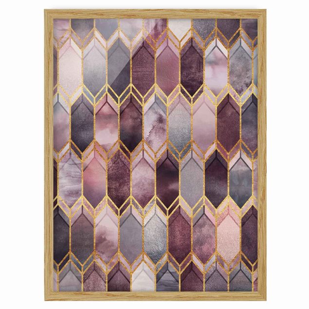 Ingelijste posters Stained Glass Geometric Rose Gold