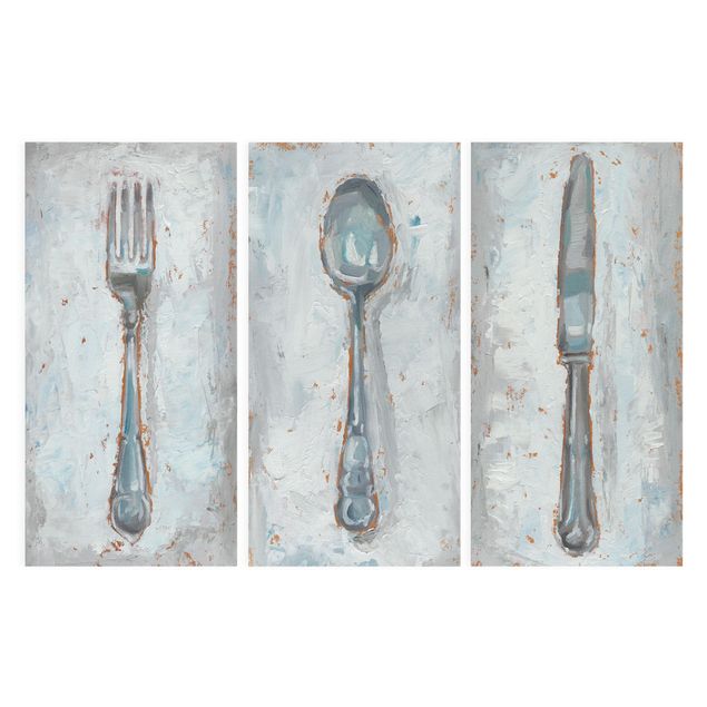 Canvas schilderijen - 3-delig Impressionistic Cutlery Set I