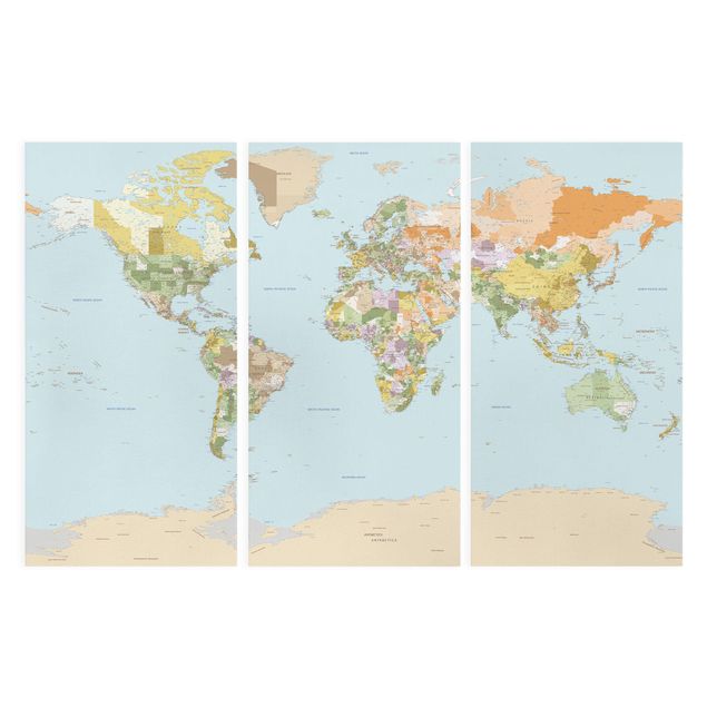 Canvas schilderijen - 3-delig Political World Map