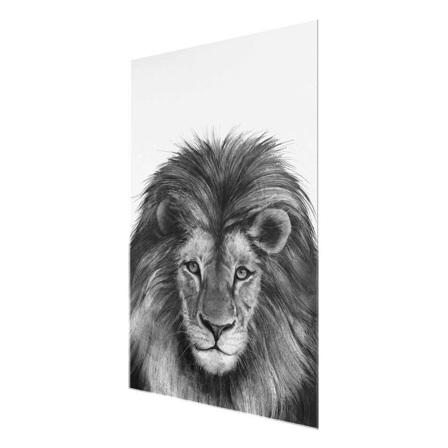 Glasschilderijen Illustration Lion Monochrome Painting